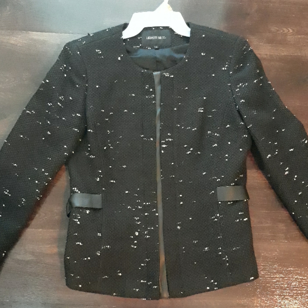 100% Leather Trims Wool Blend Blazer